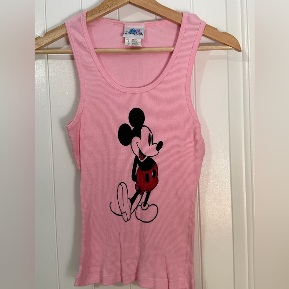Disney Pink Ribbed Tank with Mickey Mouse Graphic